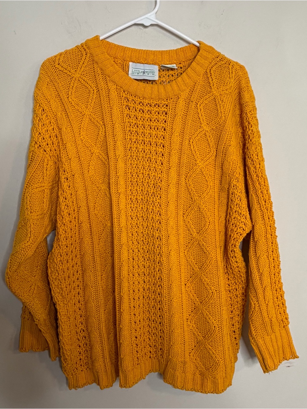 Vintage Littlewood Mustard Cable Knit Sweater Grandmacore Chunky Cozy